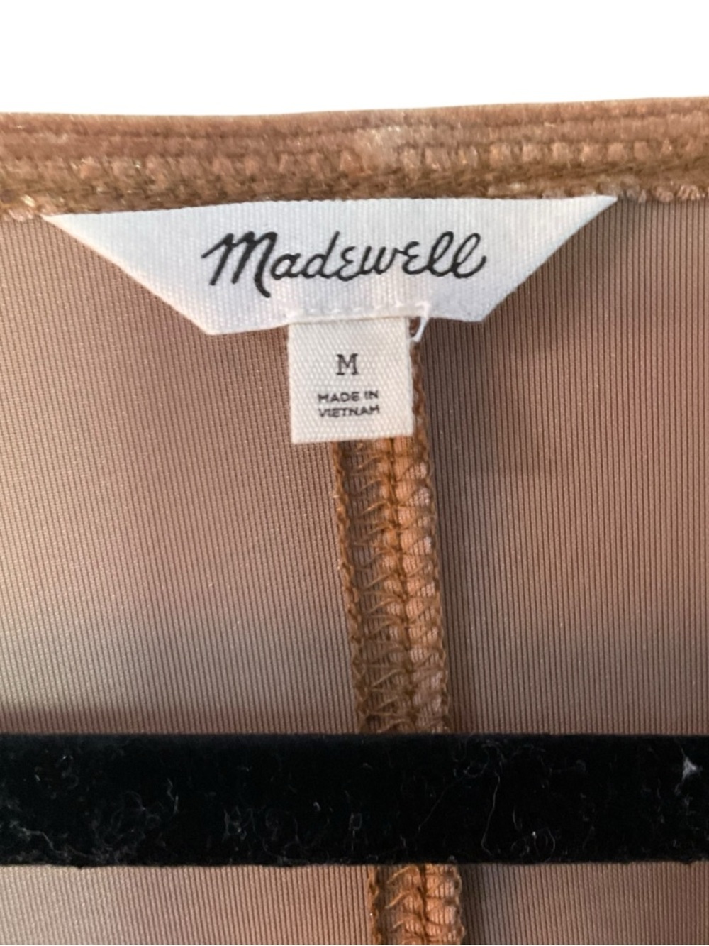 Madewell Velvet V-Neck Shift Dress Tan Long Sleeve Mini Dress Size M - Picture 3 of 8